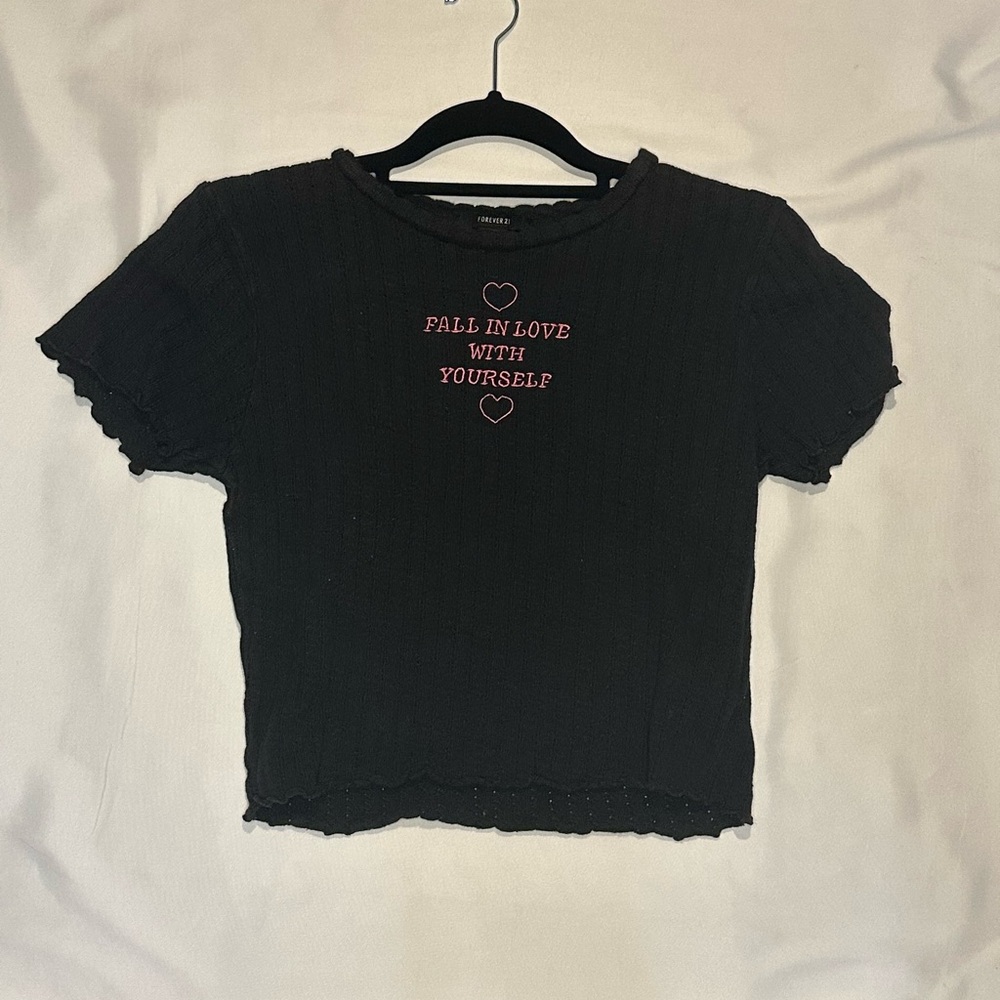 Forever 21 Black Crop Top with Pink Embroidery